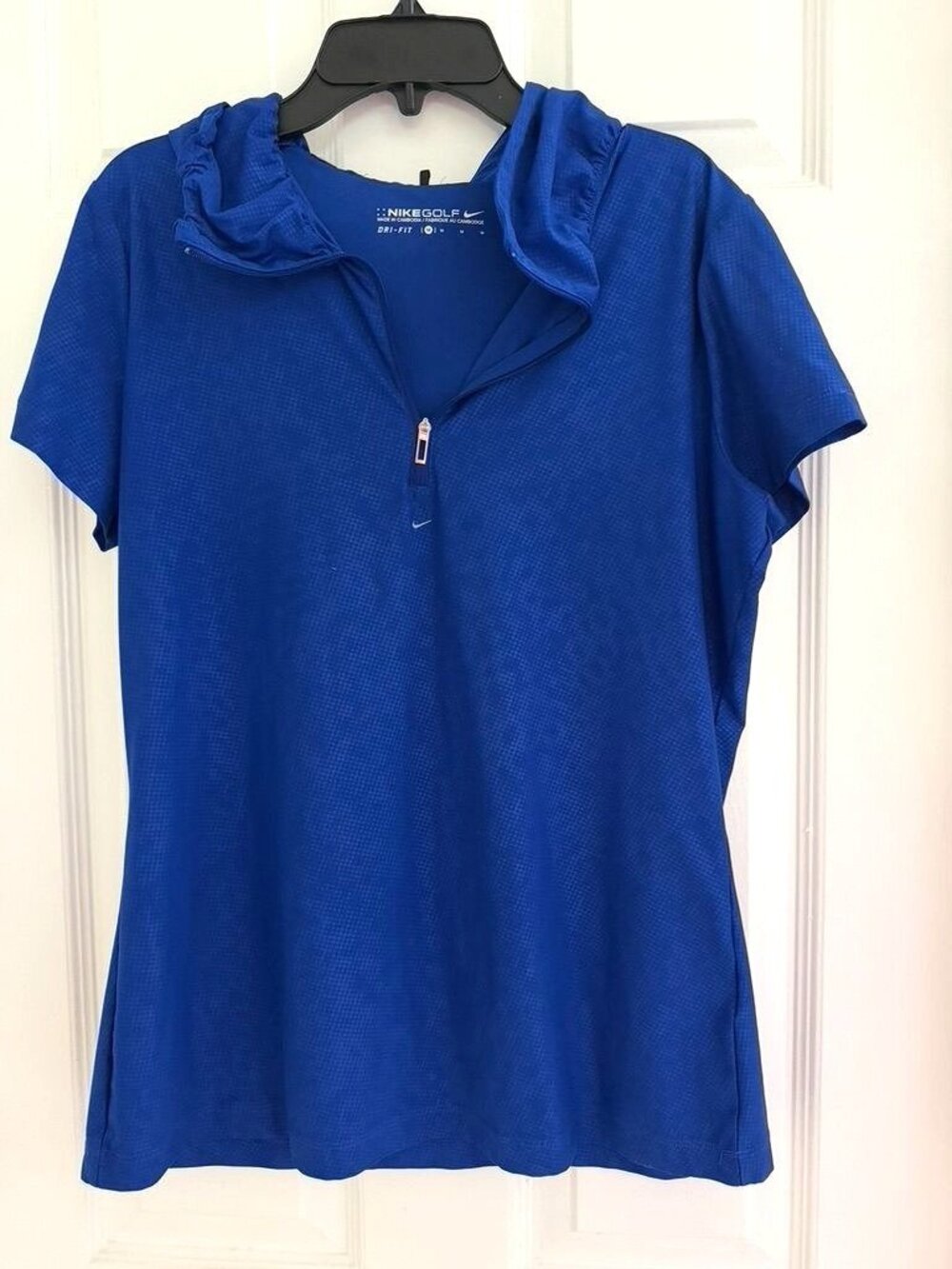 Nike Golf Dri Fit Cobalt Blue Half Zip Short Sleeve Ruched Neckline Size Medium